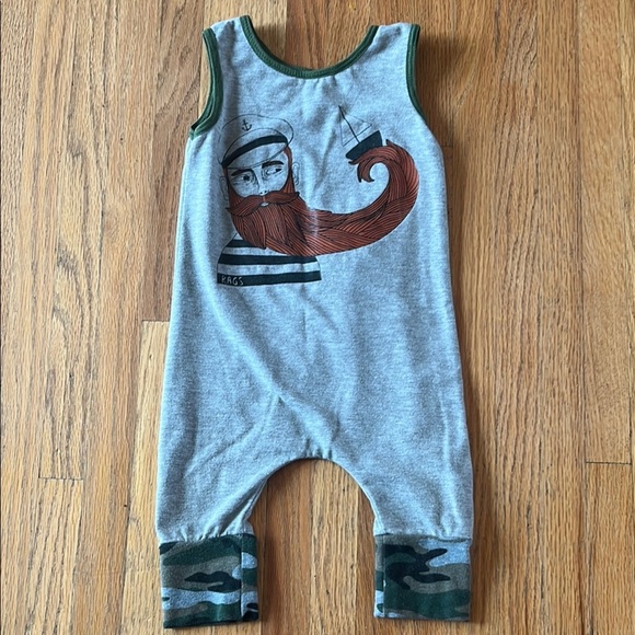 RAGS Gray Baby Romper with Green Camo Trim - Picture 1 of 4
